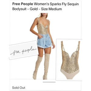 NEW Free People Women's Sparks Fly Gold Sequin size Small Bodysuit NWT